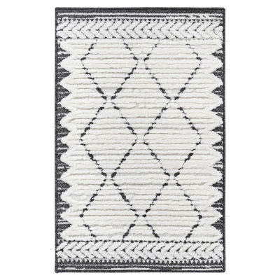 2'X3' Non Shedding High - Low Trellis Indoor Area Rug Cream Anthracite Modern Contemporary Geometric Bohemian Breathable Odor