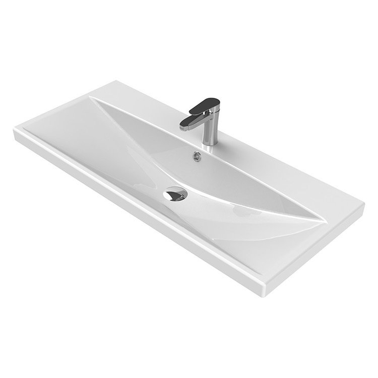 Elite Glossy White Ceramic Rectangular Drop-In Bathroom Sink with Overflow CeraStyle by Nameeks Faucet 