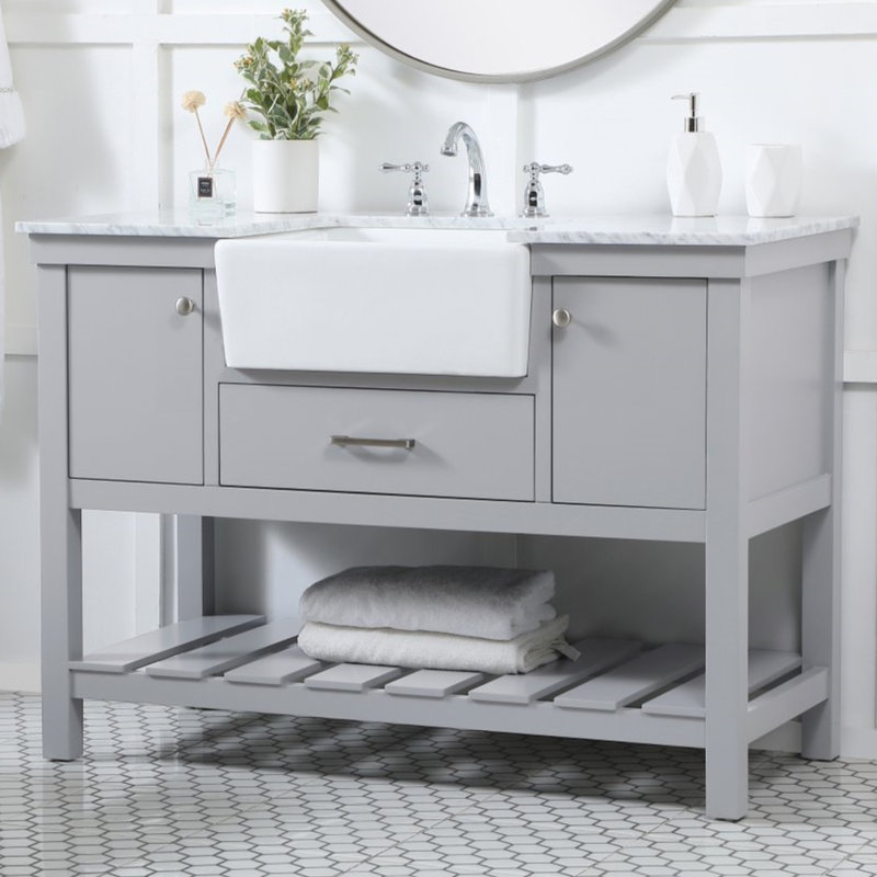 Pelaghia 48'' Single Bathroom Vanity with Marble Top, Gray