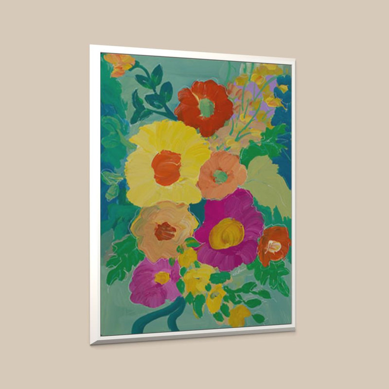 Electric Bloom I par Sundance Graphics - Graphisme sur toile, 48" H x 36" W, Cadre flottant biseauté, Blanc