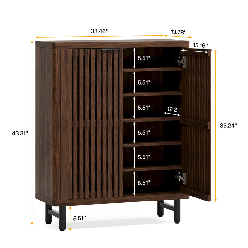 24 Pair Shoe Storage Cabinet with 2 Shutter Doors, Dark Walnut