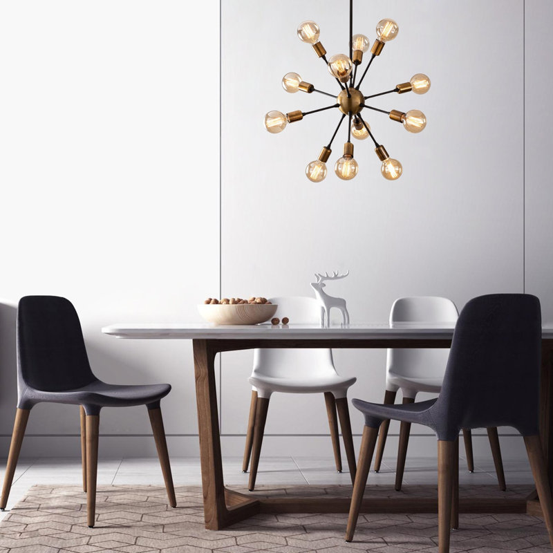 Lustre industriel en métal, finition noire, 24,4 de diamètre x 32,7 de hauteur | 12 x douilles E27 (40 W maximum) | Conception élégante et simple pour les espaces de vie modernes, les salles à manger et les vestibules | Luminaire durable et élégant