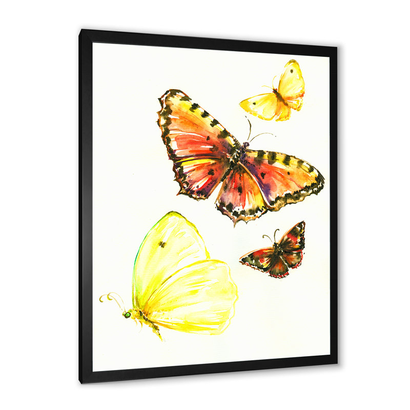 Illustration de magnifiques papillons jaunes sur toile, H 20 po x l 12 po x P 1 po, Cadre photo noir