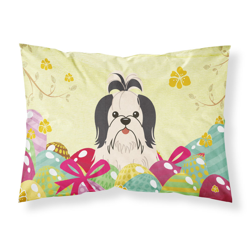 Taie d’oreiller œufs de pâques, Shih Tzu noir et blanc
