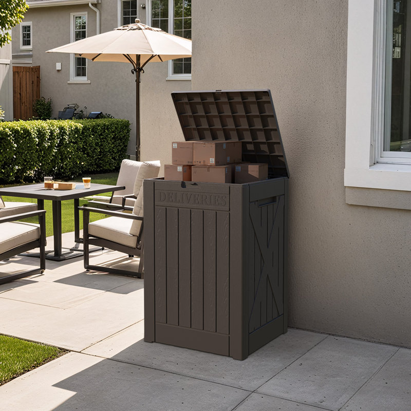 Brown Resin Lockable Deck Box with Steel Frame, 48-Gallon