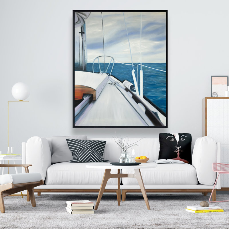 «Sail on the water» - art sur toile encadré hyperréaliste côtier, H 61,25 po x l 49,25 po