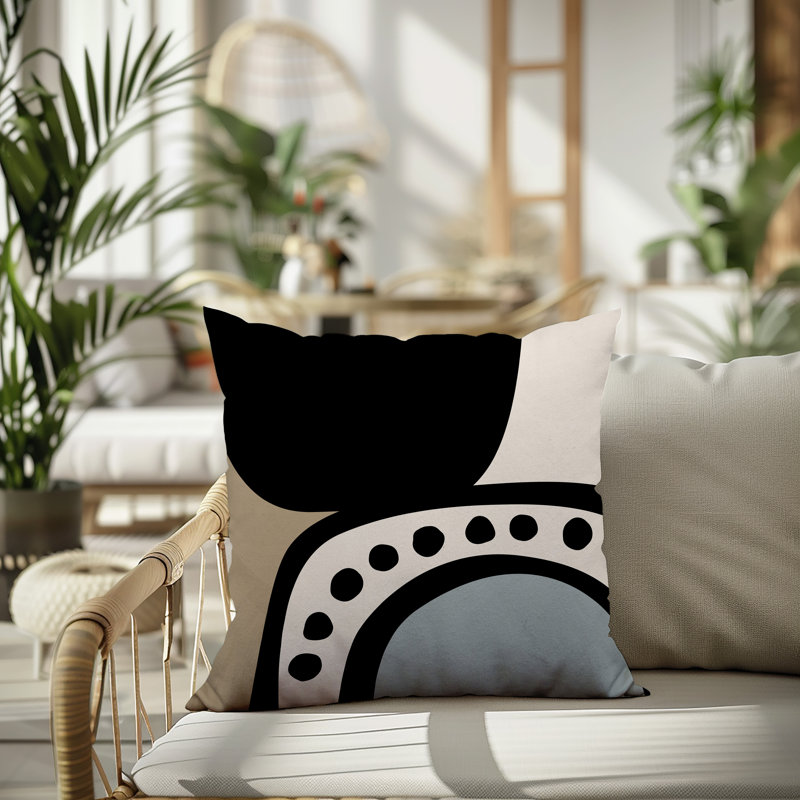 Oreiller carré réversible intérieur / extérieur Tobe Minimalist, H 17 po x l 17 po, Gris / noir / blanc cassé