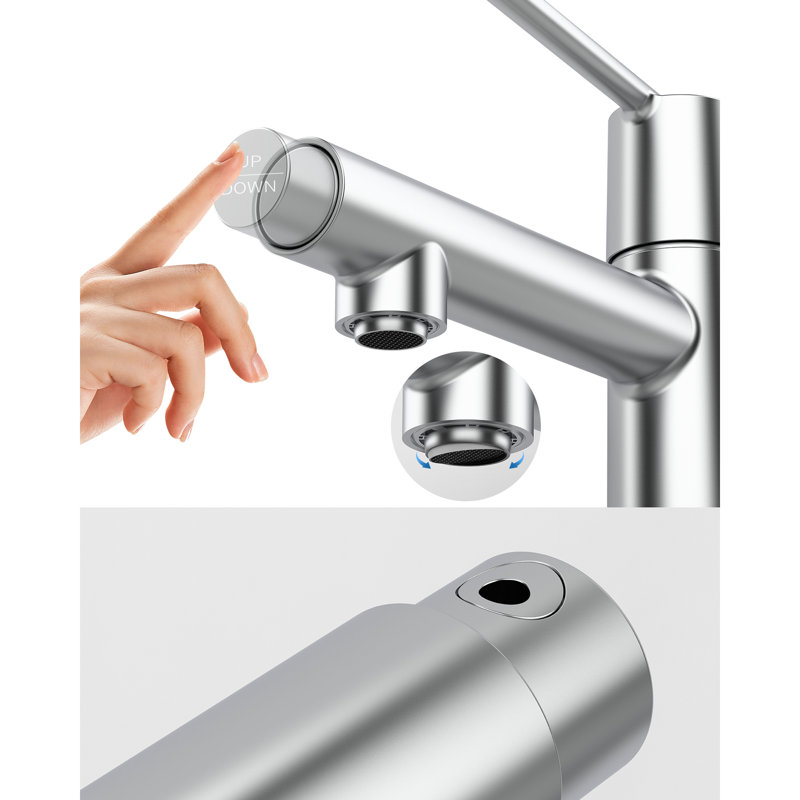 Robinet de lavabo de salle de bain à poignée simple - 1 trou fixé au comptoir, interrupteur de débit et de fontaine, résistance aux rayures, protection contre la corrosion, écoénergétique, installation rapide et facile