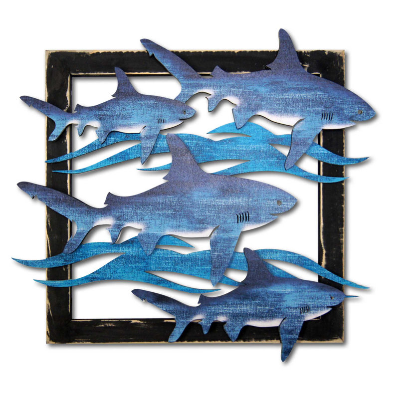 Décoration murale monogramme en bois 3 lettres great white requins, H 29 po x l 27 po