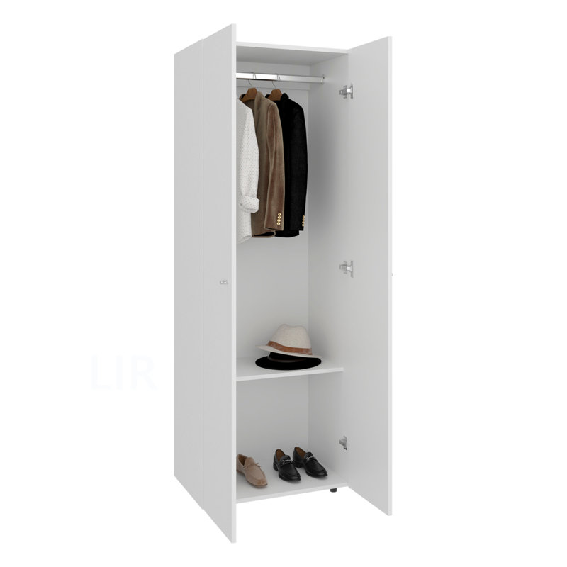 Home 2 Doors Closet System Armoire, Hanging Rod And Storage Shelf, Modern Armoire For Bedroom Organization Storage, Stained Walnut