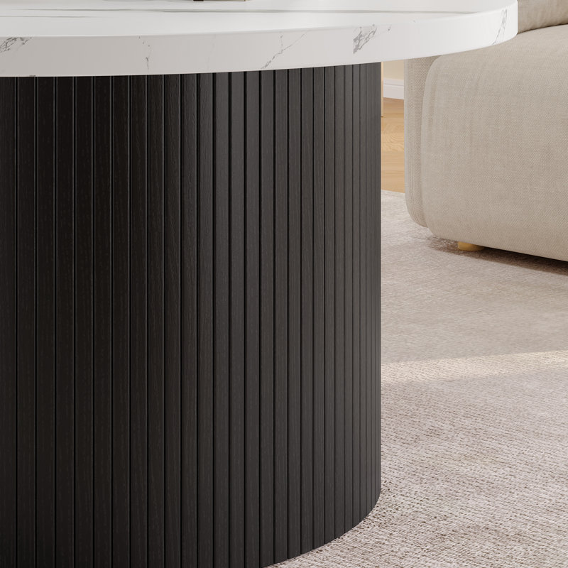 Table basse 31,5 "avec base en bois massif, Marbre/noir