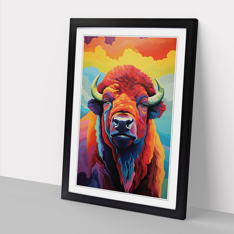 Buffalo Colour Field Art - Framed Print, 34cm H x 25cm W x 2cm D, Black Framed