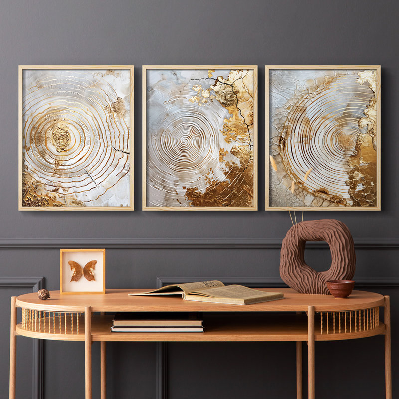Abstract  Series  XLIX  -Set Of 3 Framed Giclee Prints -Ready to Hang, Natural Framed, 10" H x 8" W