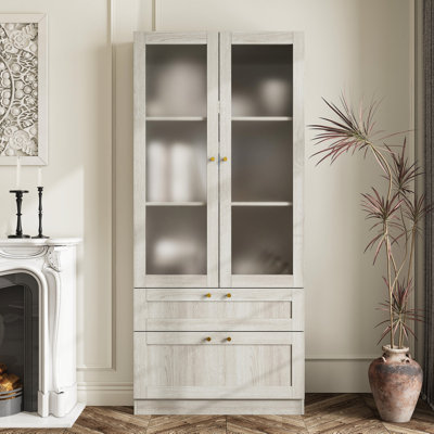 71'' H X 31.5'' W 2-Drawer Bookcase With Frosted Glass Doors