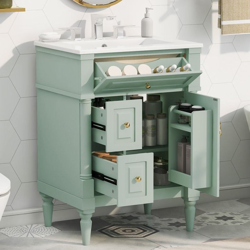 Meuble-lavabo de salle de bain avec lavabo, Vert