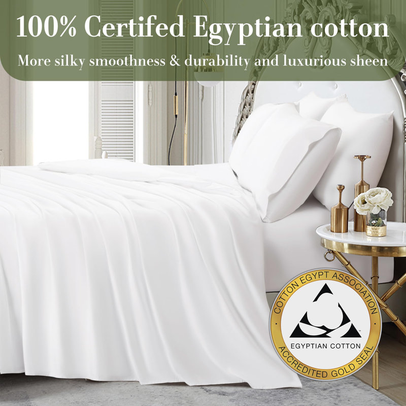 1000 Thread Count Egyptian-Quality Cotton Sheet Sets, Queen Sheet Set with 2 Pillowcases, White