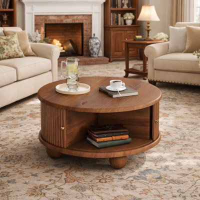 Table basse 32 "en bois de pin massif avec porte coulissante