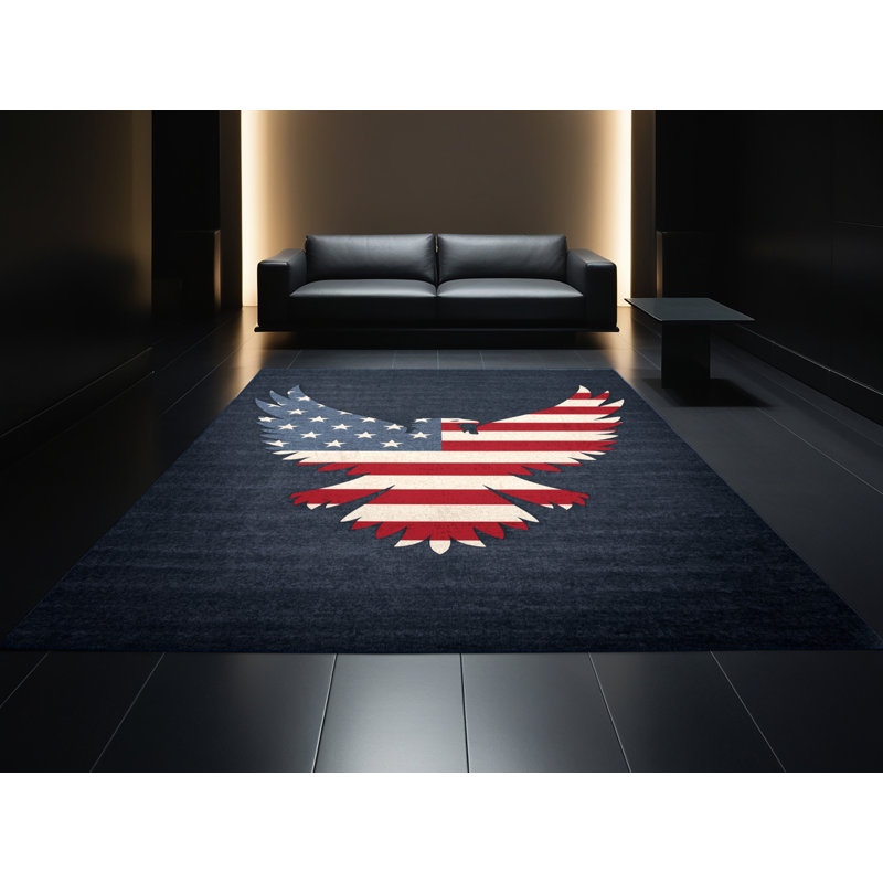 Tapis gris moderne et contemporain lavable à la machine en tissu gris et bleu marine Karlov, 2 x 4