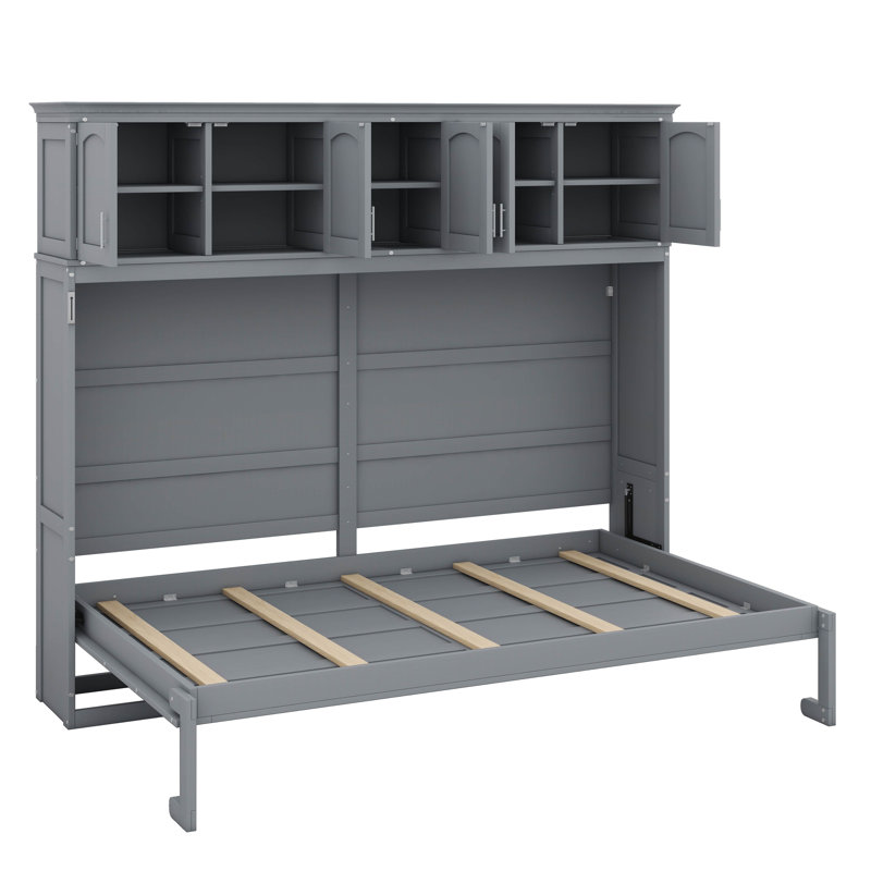 Grand lit escamotable mural - Comprend des compartiments de rangement supérieurs, Gris