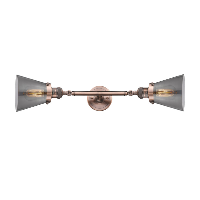 Éclairage de meuble-lavabo inclinable 2 lumières Cone, Ampoule à DEL rétro de 6 watts, Fumé, Cuivre antique