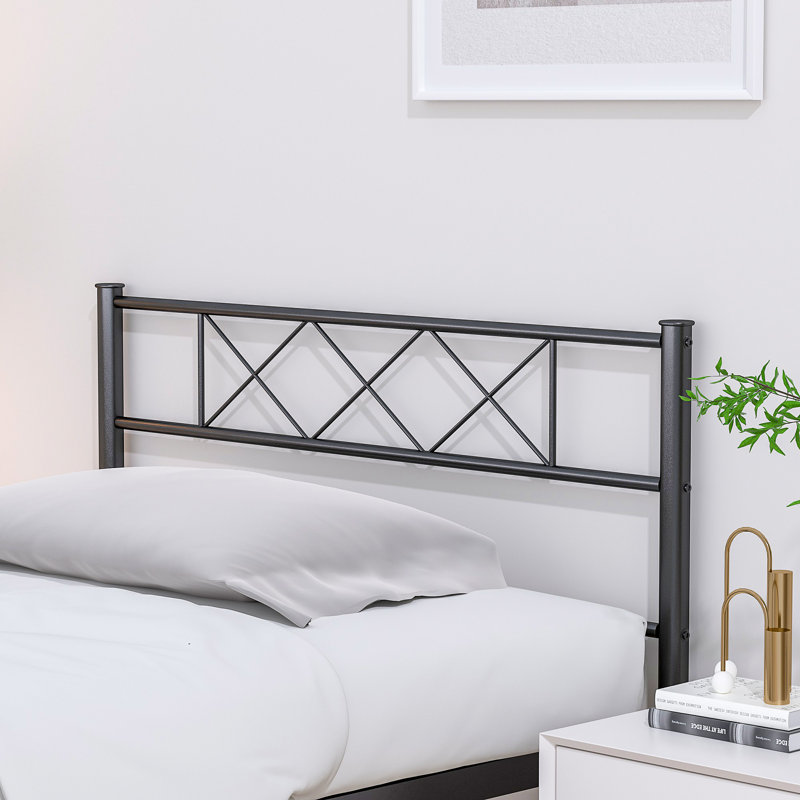 Twin Size Bed Frame, Metal Bed with Headboard, Heavy-Duty Platform Bed, Mattress Foundation with Slats Support, No Box Spring Needed