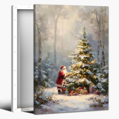 Grand Abiella - père Noël décorant une peinture d'arbre de Noël, impressions sur toile de scène hivernale rétro, œuvre d'art murale pour décoration de Noël, salon, chambre à coucher, cuisine, prêt à accrocher, 18 po x 24 po