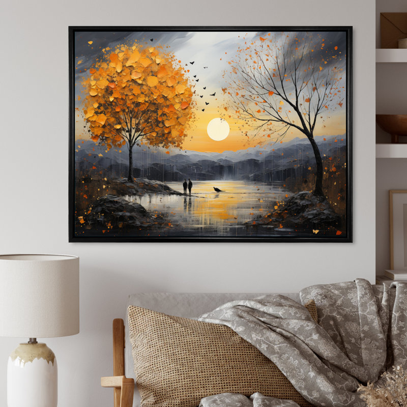 Romantic Landscape Melting Hearts III - Romantic Landscape Wall Decor, H 30 po x l 40 po x P 1,5 po, Cadre flottant noir