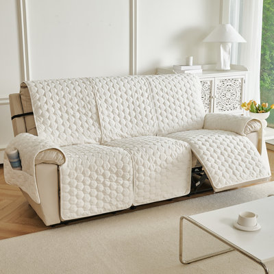 Housse de coussin inclinable moelleuse toutes saisons - antidérapante, lavable, adaptée aux animaux de compagnie, avec sacs de rangement pour accoudoirs latéraux. Convient pour un fauteuil, une causeuse et un canapé 3 places.
