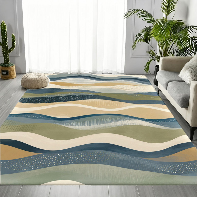 Tapis à rayures ondulées Modern Modern, Rectangle 8 pi 2 po x 5 pi 11 po (250 x 180 cm)