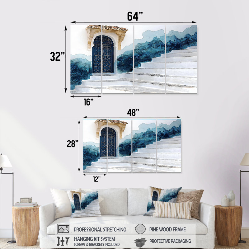 «Blue Chefchaouen Blue City In Morocco I», ensemble d'art mural sur toile, H 32 po x l 64 po