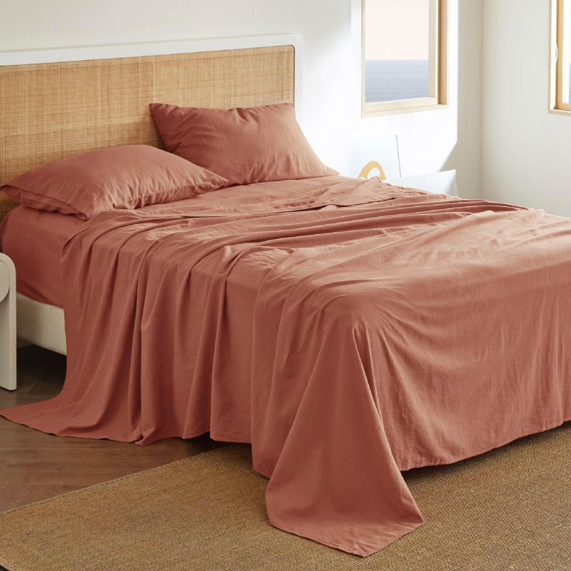 Bedsure Bed Sheets, Cotton Linen Sheet Set, Breathable & Durably, Anti - Pilling & Soft, Deep Pocket Fitted Bed sheet set Up to 16 Inches