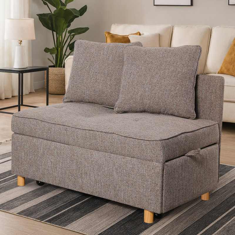 Adda 71" 4-in-1 Convertible Linen Upholstered Sleeper Sofa, Linen Sofa Chair for Small Space, Futon Sofa Bed with 2 Throw Pillows for Living Room, Single Recliner with 5 Adjustable Backrest for Bedroom Apartment