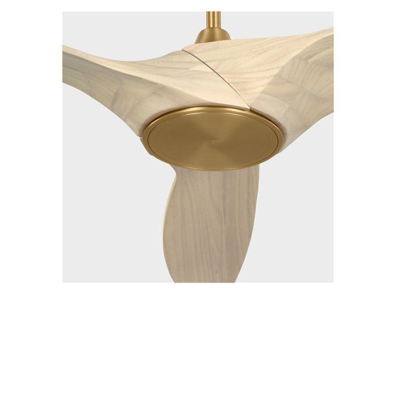 Selen Smart LED Ceiling Fan, Washed White Oak, Burnished Brass, 60" Wide