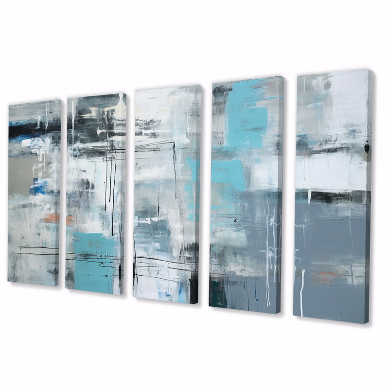 Serene Subtility In Abstract Light Blue - Abstract Wall Decor - 5 Equal Panels