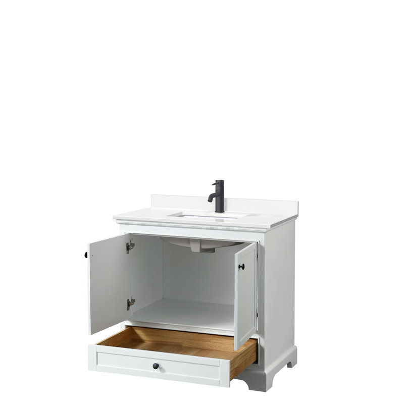 Ensemble de meuble-lavabo simple autoportant 36 po avec plateau en quartz Deborah, WDX13520, Blanc, Noir mat