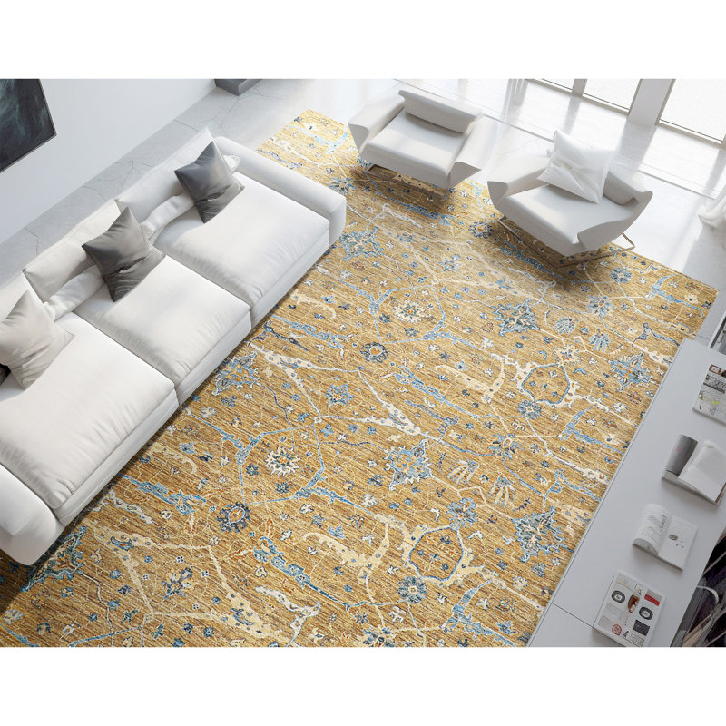 High-Quality Hand-Knotted Olive And Grey Area Rug, Rectangle 5' x 8'