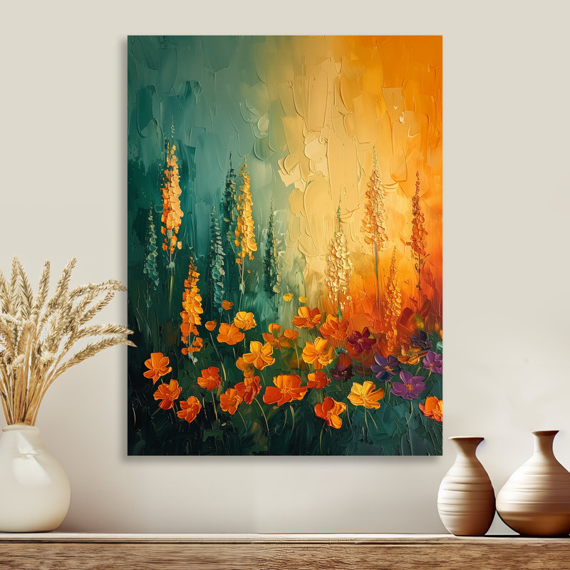 Décoration murale jaune fleur sauvage tempête I - fleurs sauvages, H 20 po x l 12 po x P 1 po, Métal métal