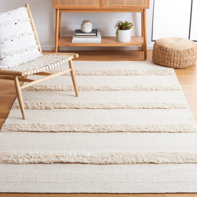 Sandisfield Handwoven Ivory/Beige Striped Wool Area Rug