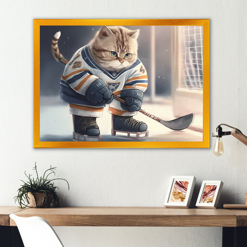Dessin animé «Hocket Cat on Ice Rink I», impression sur toile, H 24 po x l 32 po x P 1 po