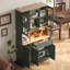 Tall Kitchen Cabinet with RGB LED, Arched Glass Doors & Vintage Grey-Green