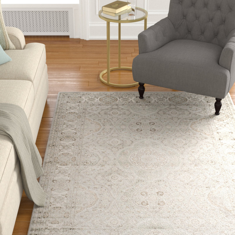 Tapis oriental en viscose en argent / ivoire Ensembles, Rectangle 4 pi x 5 pi 3 po