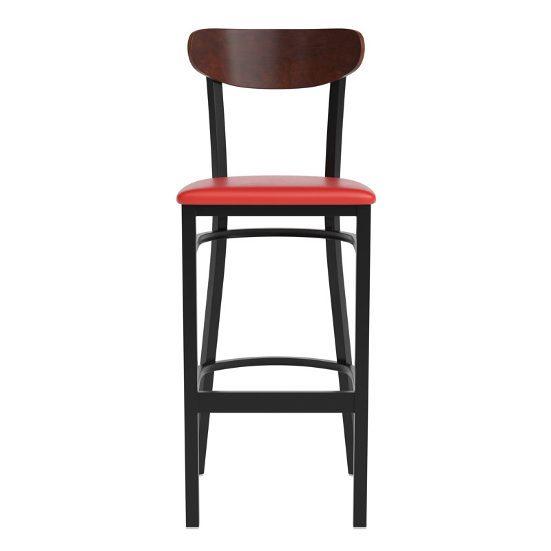 Tabouret de bar en métal Everlena, Noyer, Rouge
