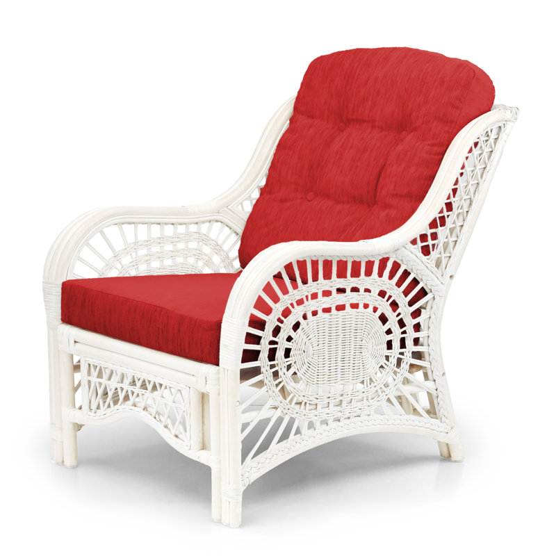 Malibu 4-Piece Natural Rattan Wicker Lounge Set with Red Cushions