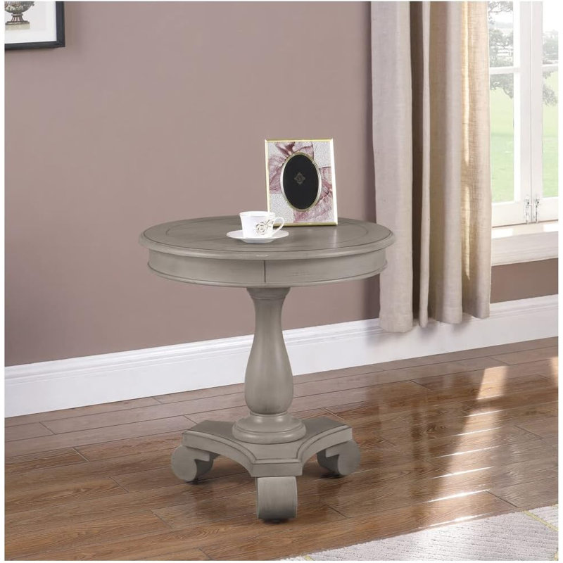 Table de bout ronde transitionnelle, table d'appoint de salon en bois, gris