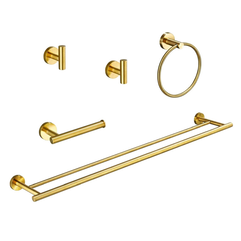 Bathroom Towel Rack  5 Pieces  In Brushed Gold - Aluminium , Rust- For Bath, Bedroom, Laundry, Kitchen Easy Installation Manual 5 Aluminium, Bathroom, Simple Guide
