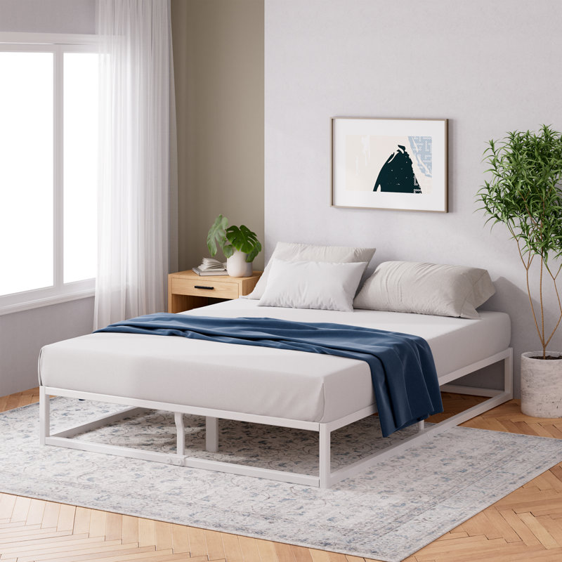 Dekker Metal Platform Bed with Wooden slat support 25cm/10in Height, Kingsize (5'), White