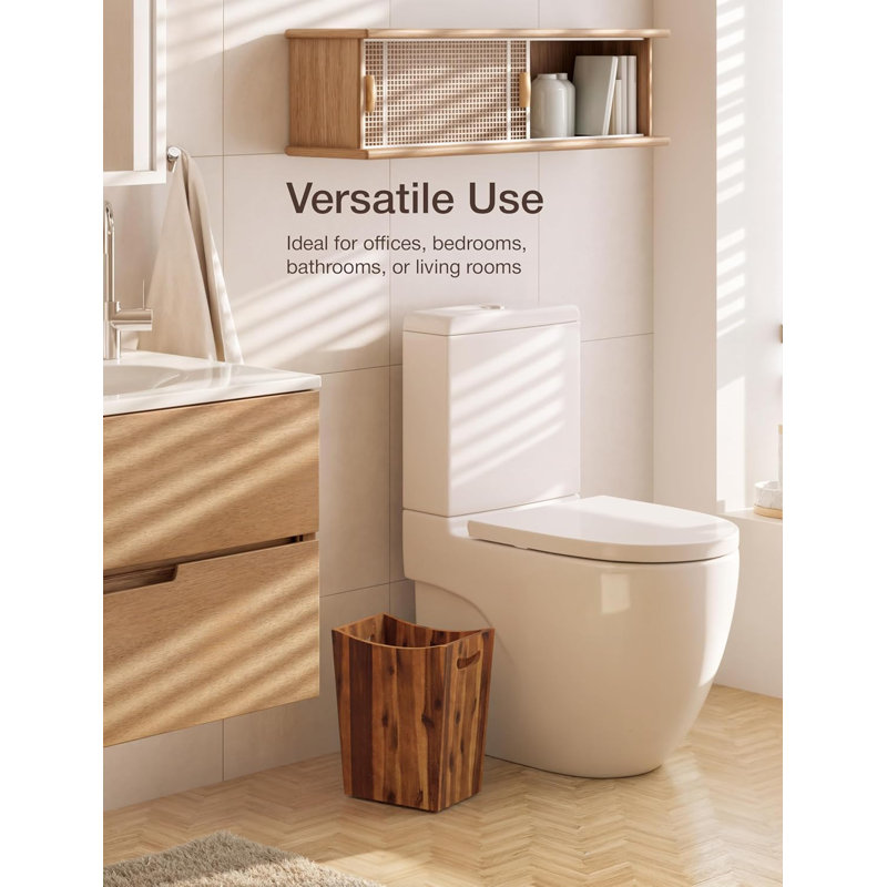 Corbeille décorative en bois d'acacia massif avec poignées (2 gallons) - Poubelle polyvalente pour la maison, le bureau, la chambre à coucher et la salle de bain
