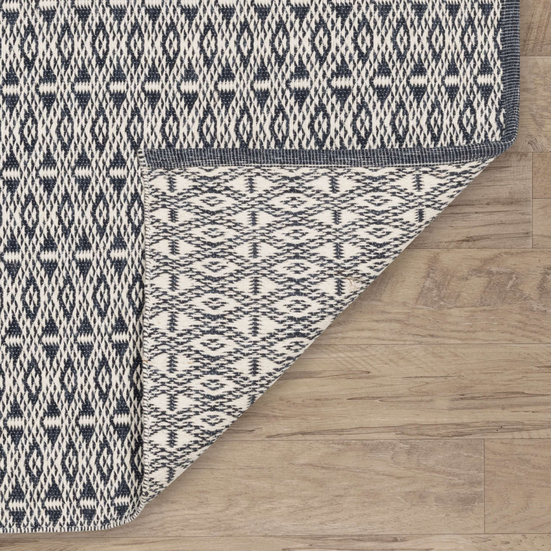Bare Blue Handwoven Cotton Rug, Runner 2'6" x 8'