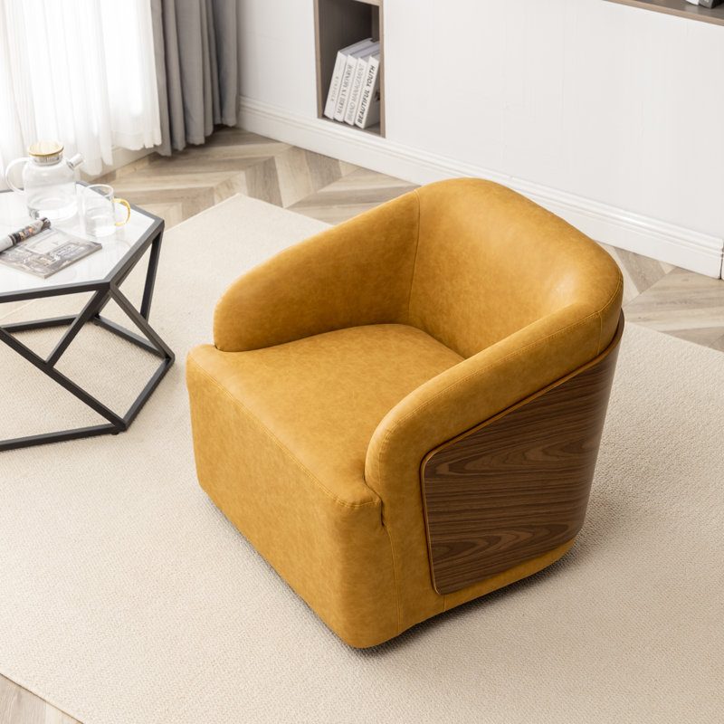 Fauteuil demi-tonneau pivotant en similicuir Broderic, Similicuir jaune