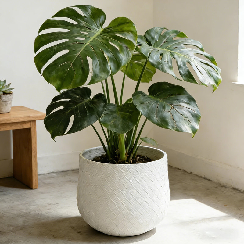 Assortiment de pots de fleurs ronds en oxyde de magnésium de 21,65 po + 14,17 po + 8,66 po de diamètre assorti, pot de fleurs d'intérieur extérieur avec trou de drainage, pot de couleur blanche avec motif de tissage pour patio